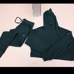 Alo Yoga Muse Ribbed Crop Hoodie + Legging Set | Hunter Green